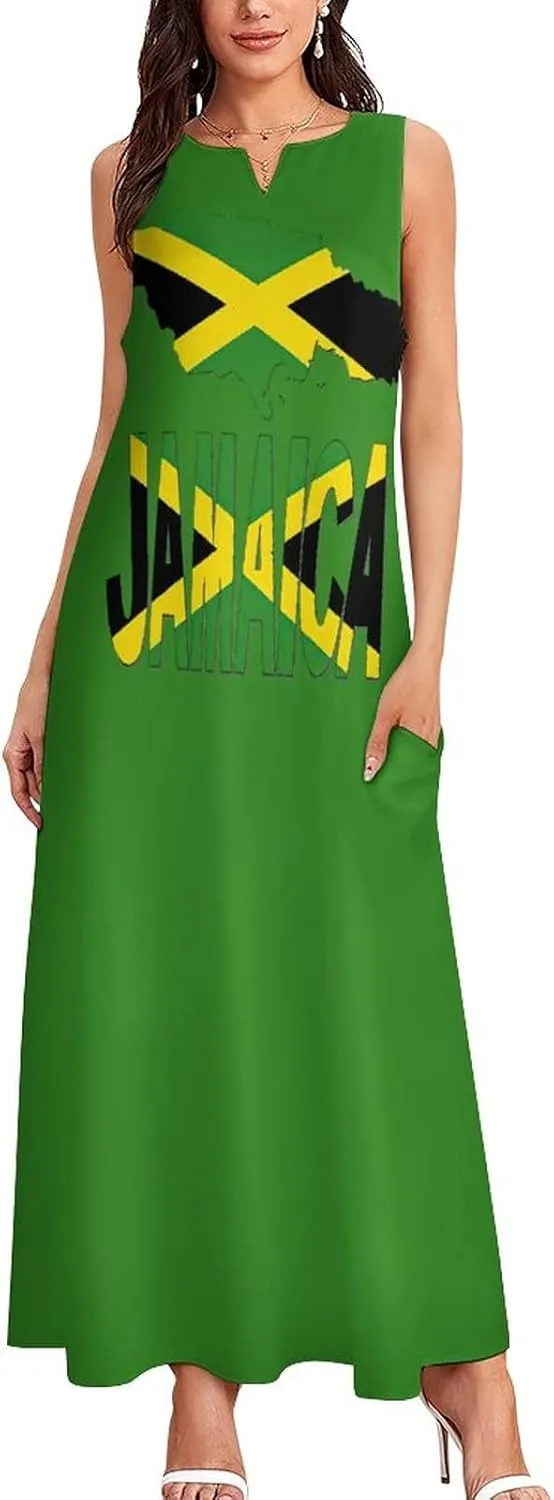 TAIZIYEAH Long Dress Jamaica Flag Women's Summer Casual Loose Dress Long Dress Short Sleeve for Girls Fashion Skirts S
