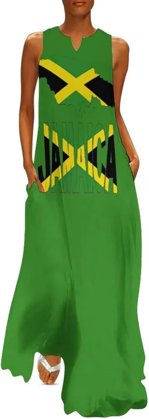 TAIZIYEAH Long Dress Jamaica Flag Women's Summer Casual Loose Dress Long Dress Short Sleeve for Girls Fashion Skirts S