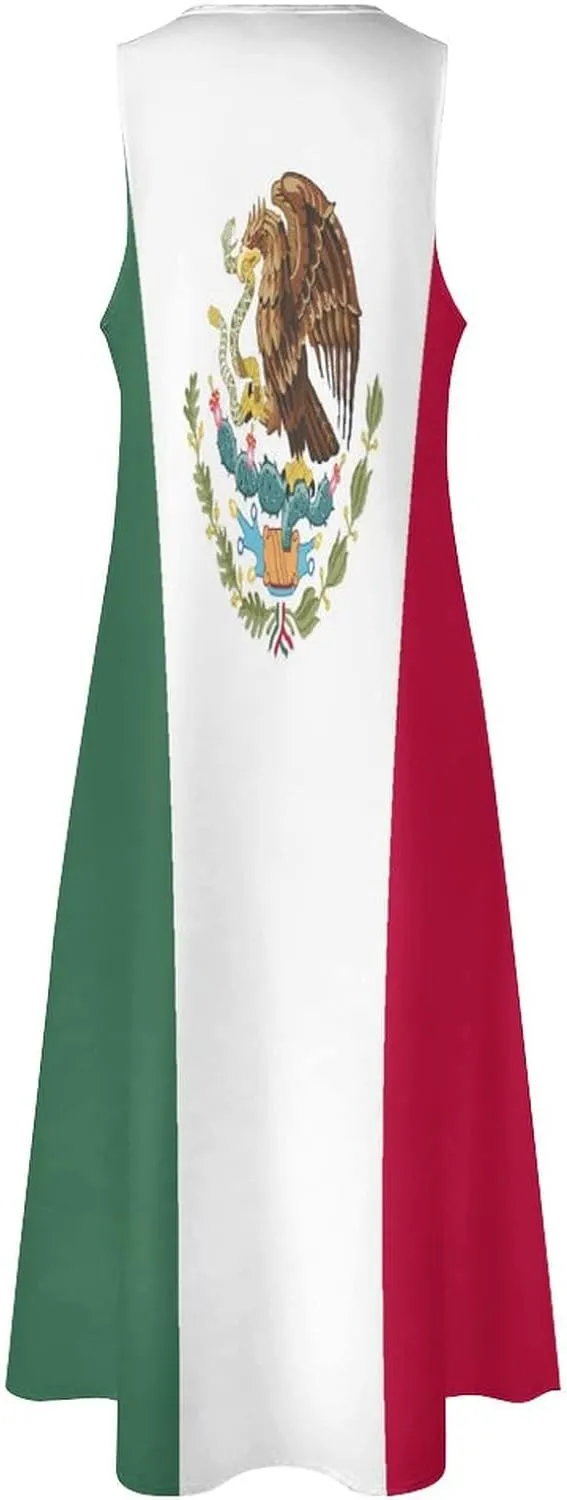 TAIZIYEAH Long Dress Mexican Flag Women's Summer Casual Loose Dress Long Dress Short Sleeve for Girls Fashion Skirts 2XL