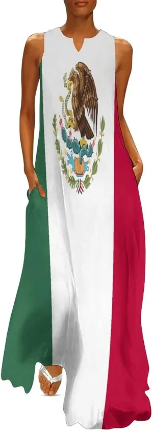 TAIZIYEAH Long Dress Mexican Flag Women's Summer Casual Loose Dress Long Dress Short Sleeve for Girls Fashion Skirts 2XL