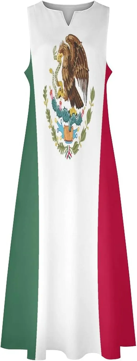 TAIZIYEAH Long Dress Mexican Flag Women's Summer Casual Loose Dress Long Dress Short Sleeve for Girls Fashion Skirts 2XL