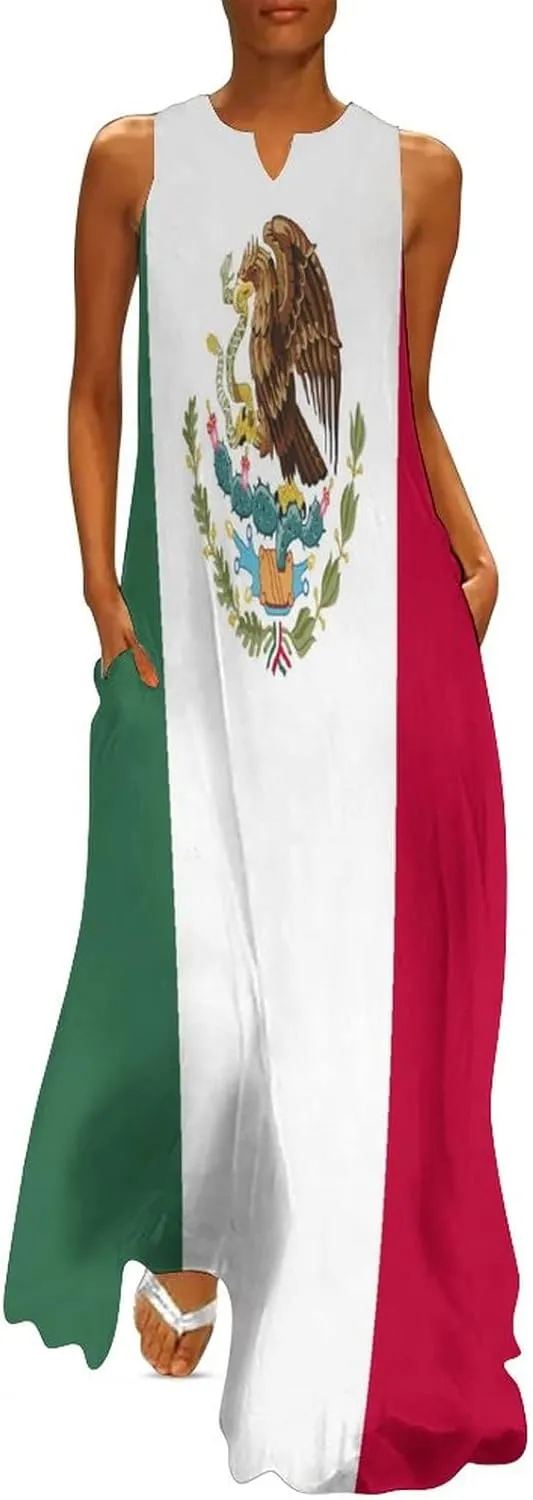 TAIZIYEAH Long Dress Mexican Flag Women's Summer Casual Loose Dress Long Dress Short Sleeve for Girls Fashion Skirts 2XL