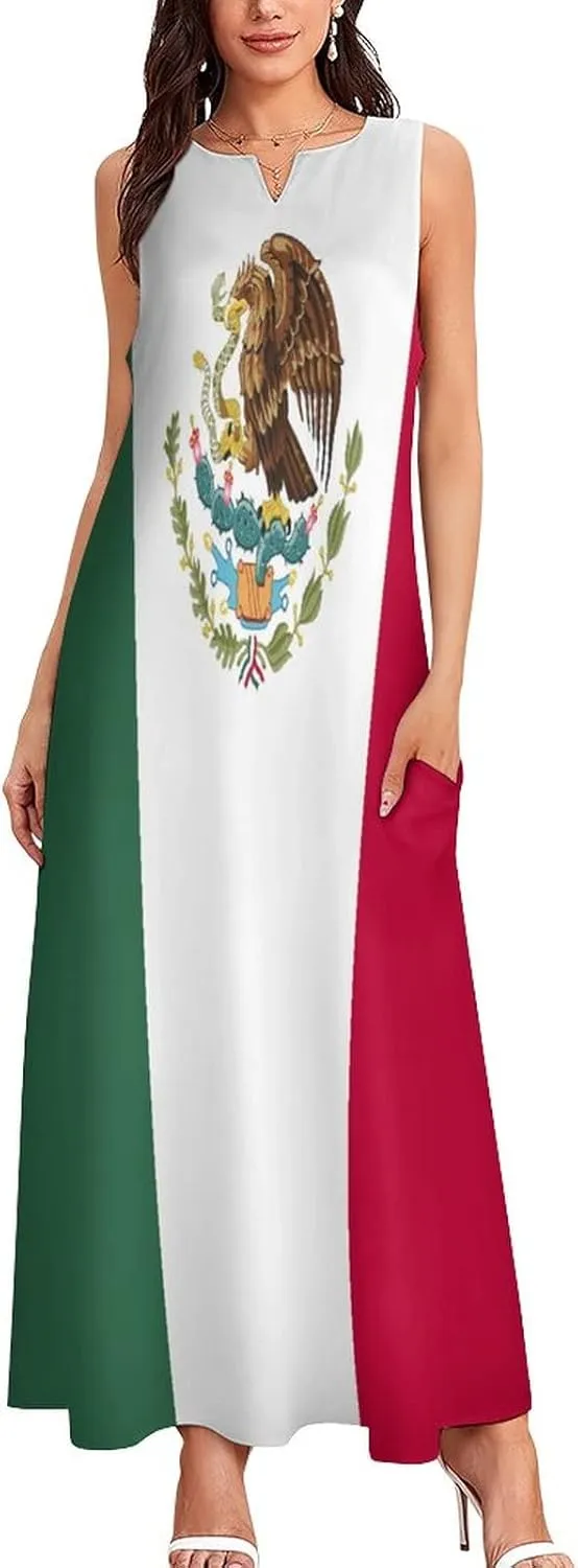 TAIZIYEAH Long Dress Mexican Flag Women's Summer Casual Loose Dress Long Dress Short Sleeve for Girls Fashion Skirts 2XL