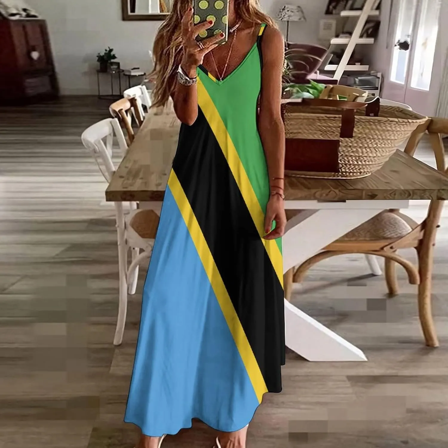 TAIZIYEAH Long Dress Tanzania Flag Women's Summer Casual Loose Dress Long Dress Short Sleeve for Girls Fashion Skirts 3XL