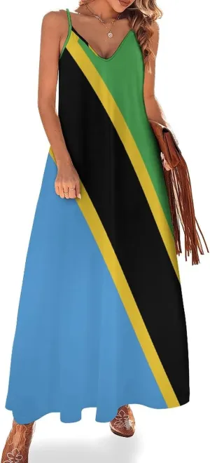 TAIZIYEAH Long Dress Tanzania Flag Women's Summer Casual Loose Dress Long Dress Short Sleeve for Girls Fashion Skirts 3XL