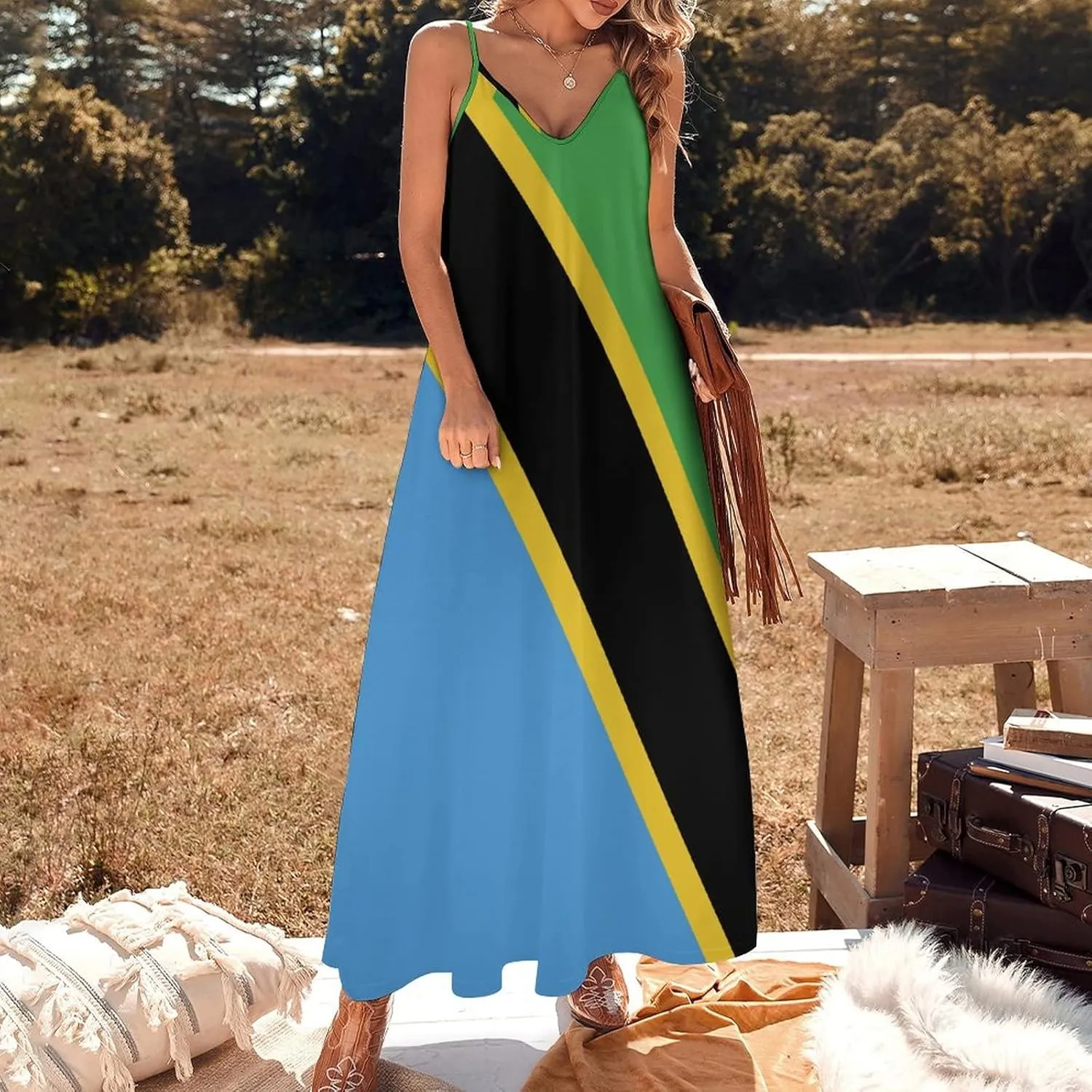 TAIZIYEAH Long Dress Tanzania Flag Women's Summer Casual Loose Dress Long Dress Short Sleeve for Girls Fashion Skirts 3XL