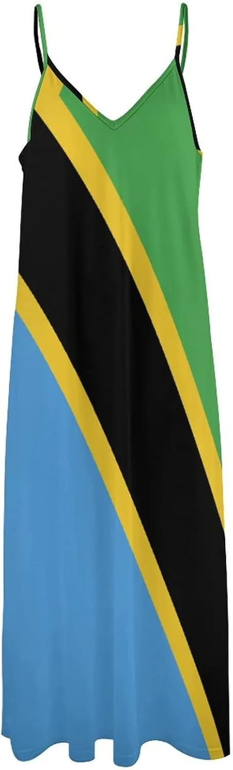 TAIZIYEAH Long Dress Tanzania Flag Women's Summer Casual Loose Dress Long Dress Short Sleeve for Girls Fashion Skirts 3XL