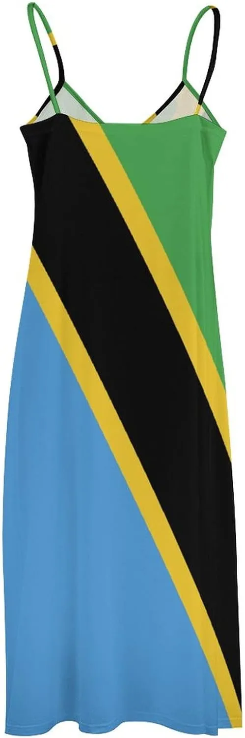 TAIZIYEAH Long Dress Tanzania Flag Women's Summer Casual Loose Dress Long Dress Short Sleeve for Girls Fashion Skirts 3XL