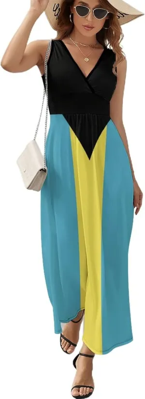 TAIZIYEAH Sleeveless Dress Elegant Casual Long Dress Bahamas Flag Girls Summer Sunshine Beach Skirts for Womens 2XL