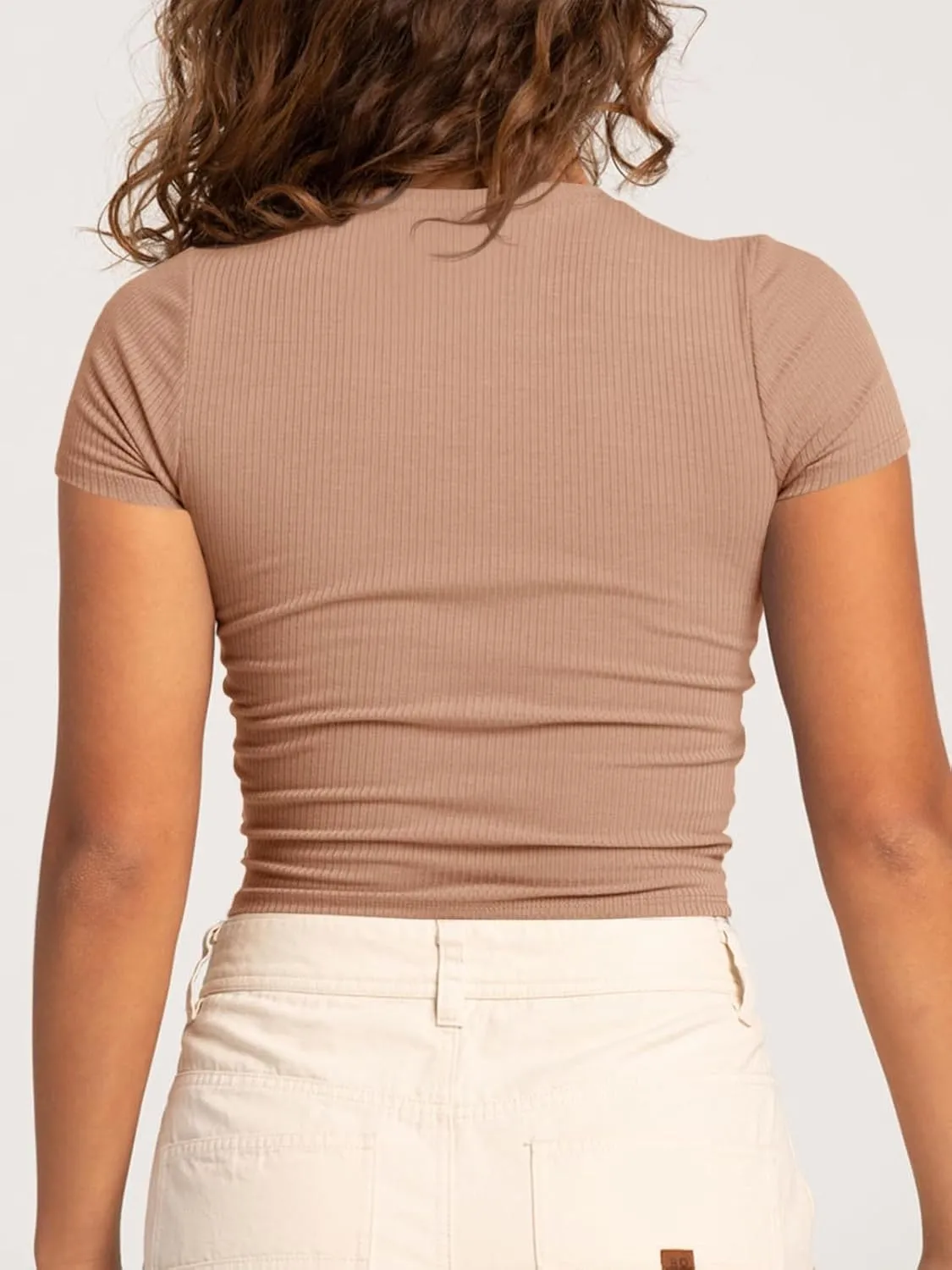 Tankaneo Womens Crop Tops Ribbed V Neck Short Sleeve Summer Basic Tees Slim Fit Y2k Shirts
