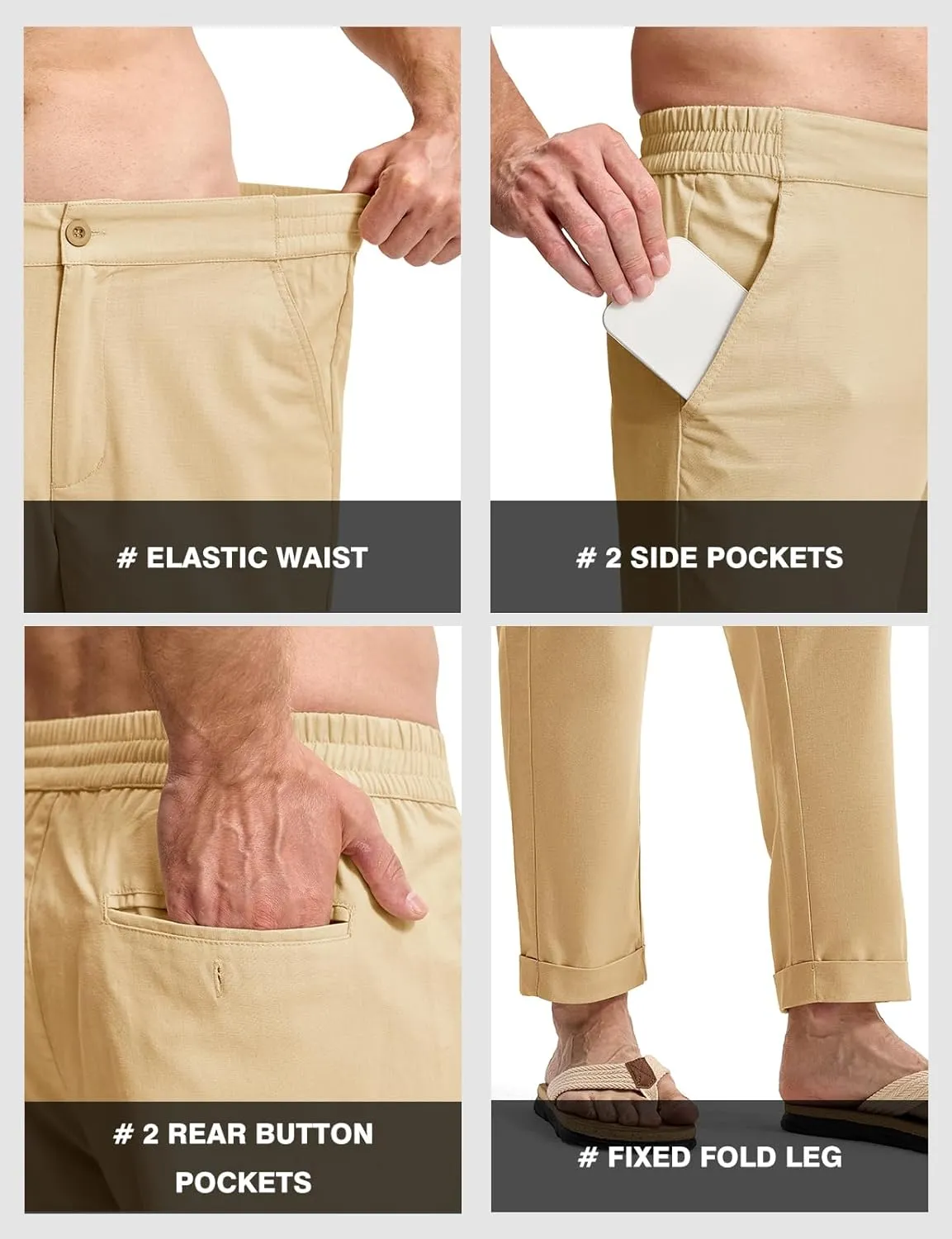 TBMPOY Men’s Linen Pants Casual Lightweight Beach Summer Pants Elastic Waist Slim Fit Trousers
