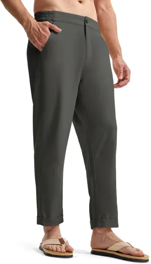 TBMPOY Men’s Linen Pants Casual Lightweight Beach Summer Pants Elastic Waist Slim Fit Trousers