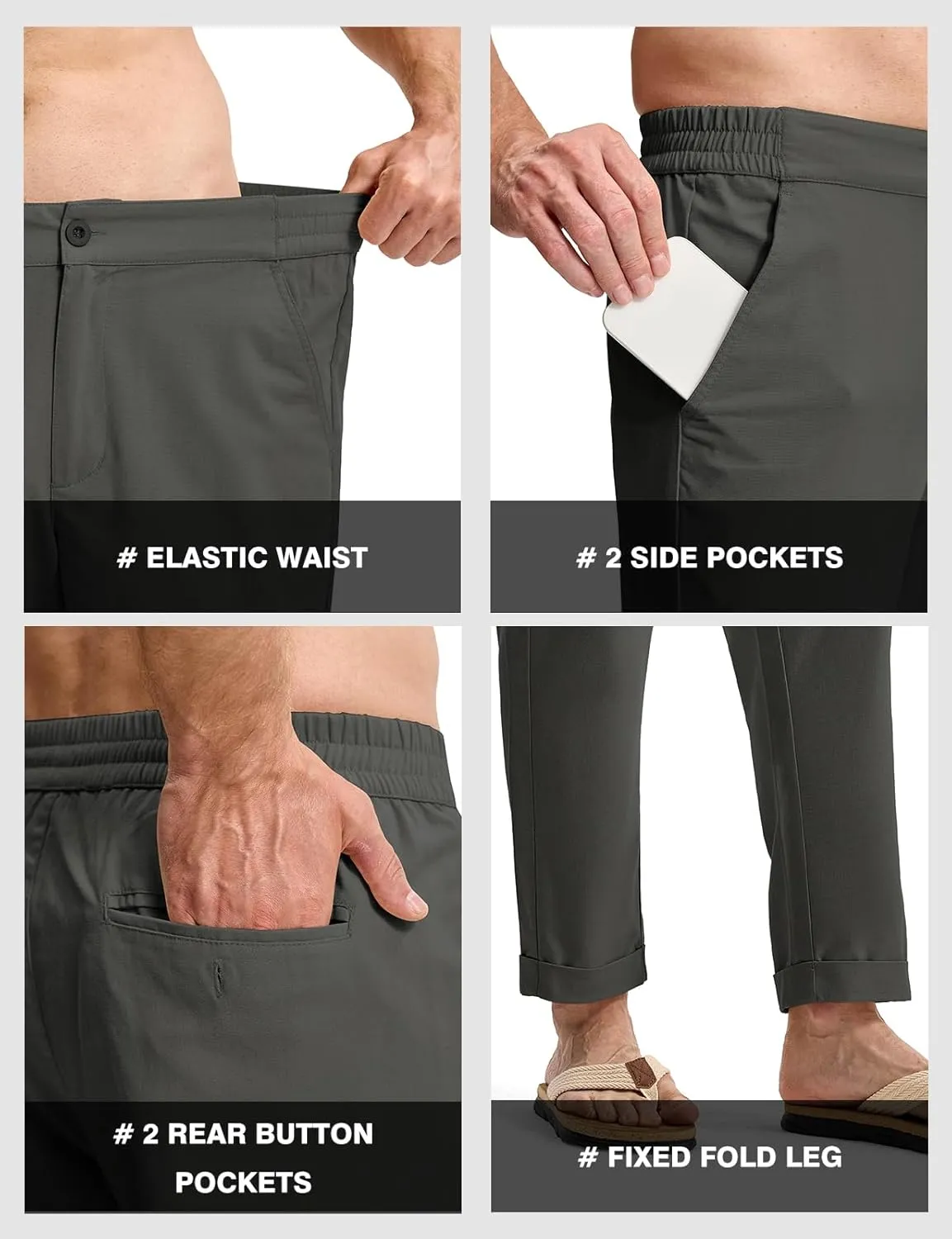 TBMPOY Men’s Linen Pants Casual Lightweight Beach Summer Pants Elastic Waist Slim Fit Trousers
