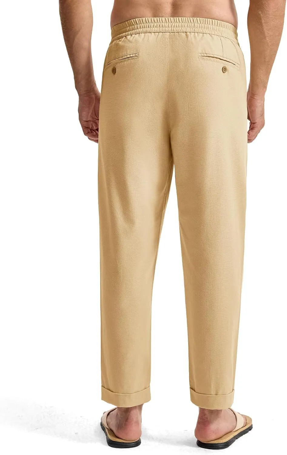 TBMPOY Men’s Linen Pants Casual Lightweight Beach Summer Pants Elastic Waist Slim Fit Trousers
