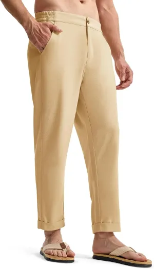 TBMPOY Men’s Linen Pants Casual Lightweight Beach Summer Pants Elastic Waist Slim Fit Trousers