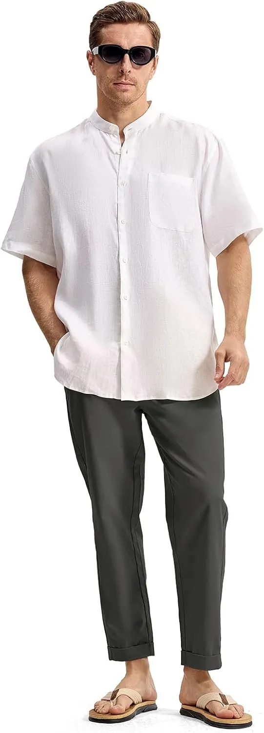 TBMPOY Men’s Linen Pants Casual Lightweight Beach Summer Pants Elastic Waist Slim Fit Trousers