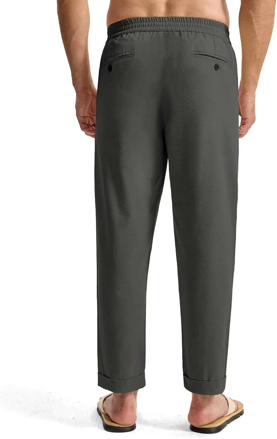 TBMPOY Men’s Linen Pants Casual Lightweight Beach Summer Pants Elastic Waist Slim Fit Trousers