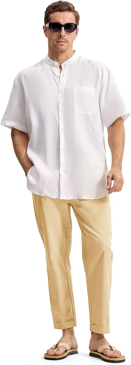 TBMPOY Men’s Linen Pants Casual Lightweight Beach Summer Pants Elastic Waist Slim Fit Trousers