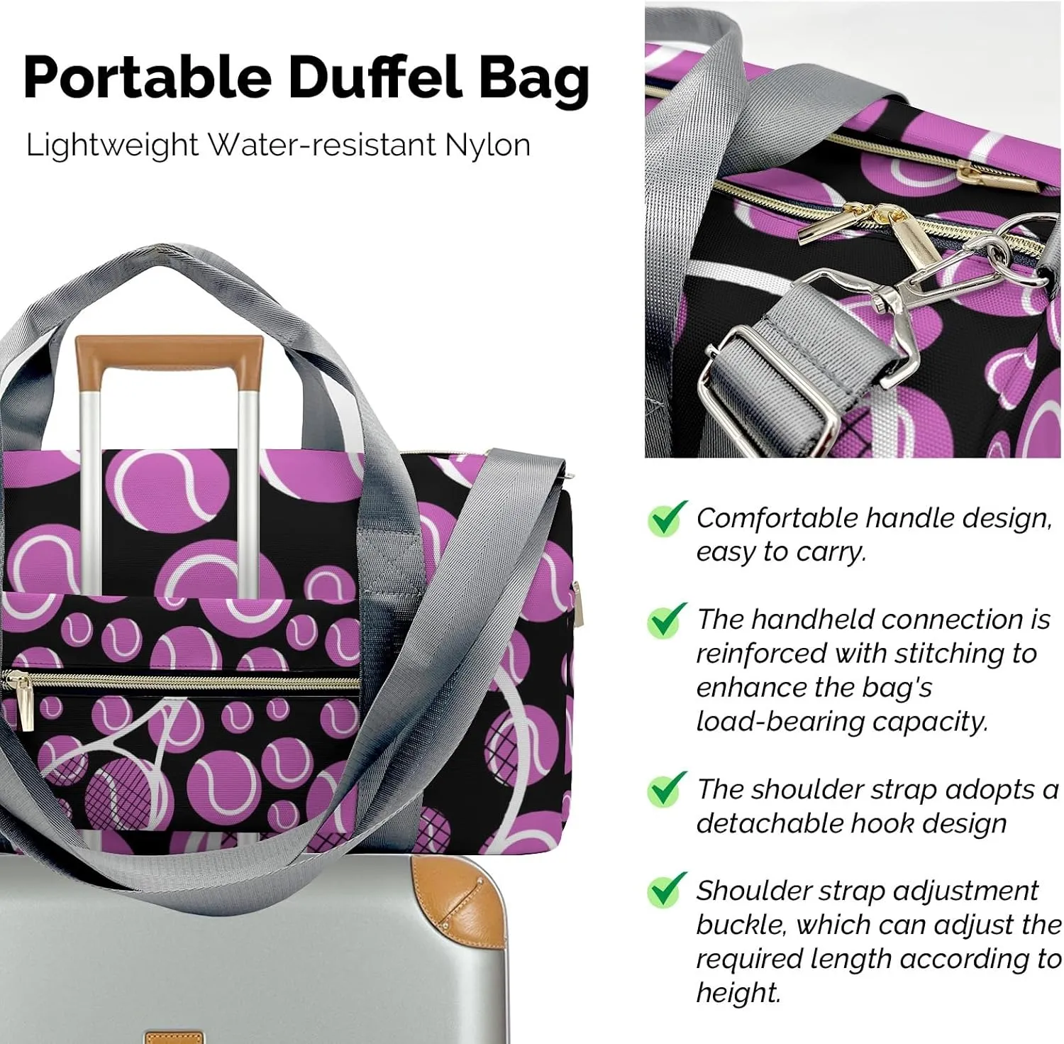 Tennis Fuchsia Sport Gym Gym Bag for Women, Travel Duffle Bag Carry On Weekender Bag with Shoe Compartment