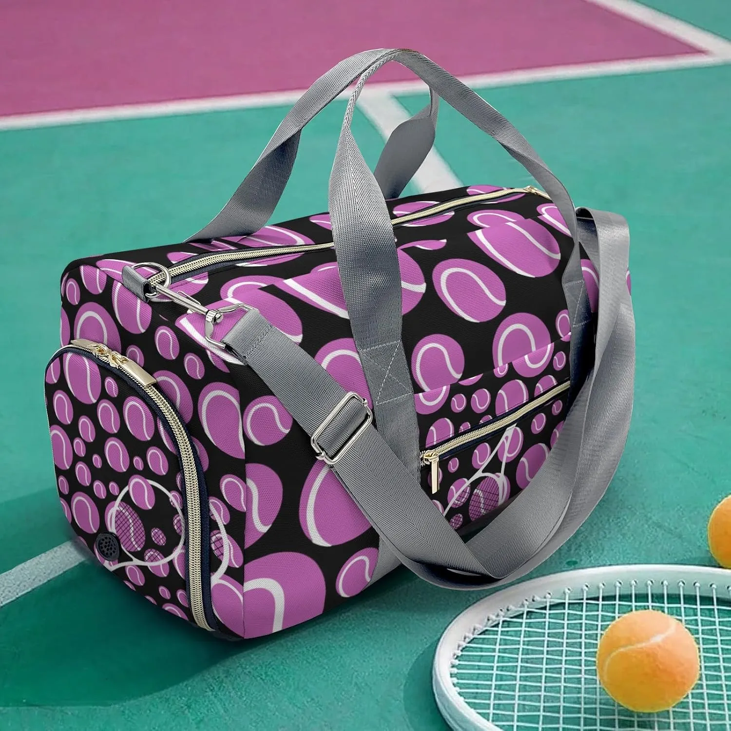 Tennis Fuchsia Sport Gym Gym Bag for Women, Travel Duffle Bag Carry On Weekender Bag with Shoe Compartment