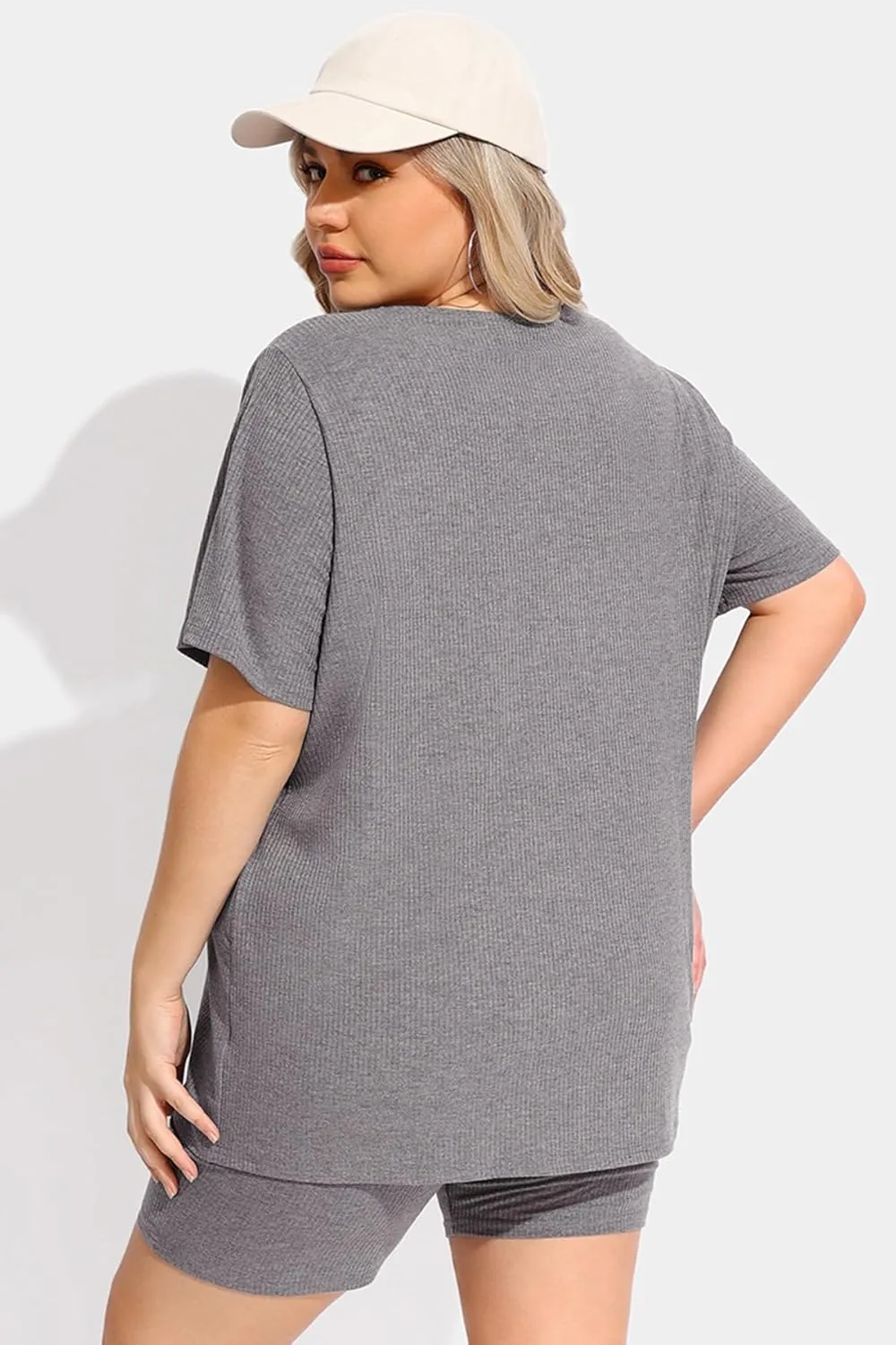 TIYOMI Plus Size 2 Piece Outfits Ribbed Knit Biker Tracksuits for Women Tops & Pants Jumpsuit Sweatsuit Pajama Sets