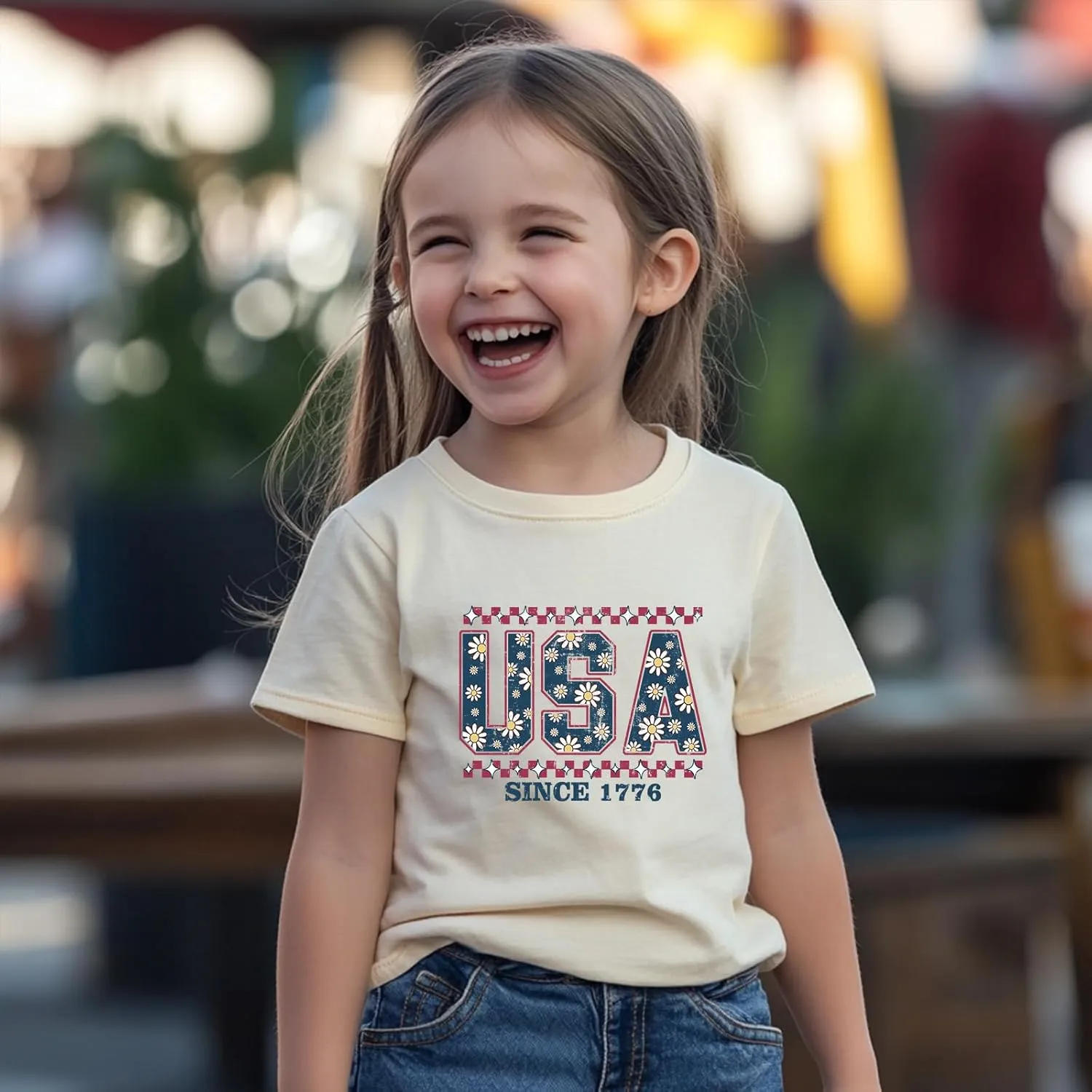 Toddler Girl American Flag Shirt 4th of July Tshirt Cotton Short Sleeve Tees 2-12 Years
