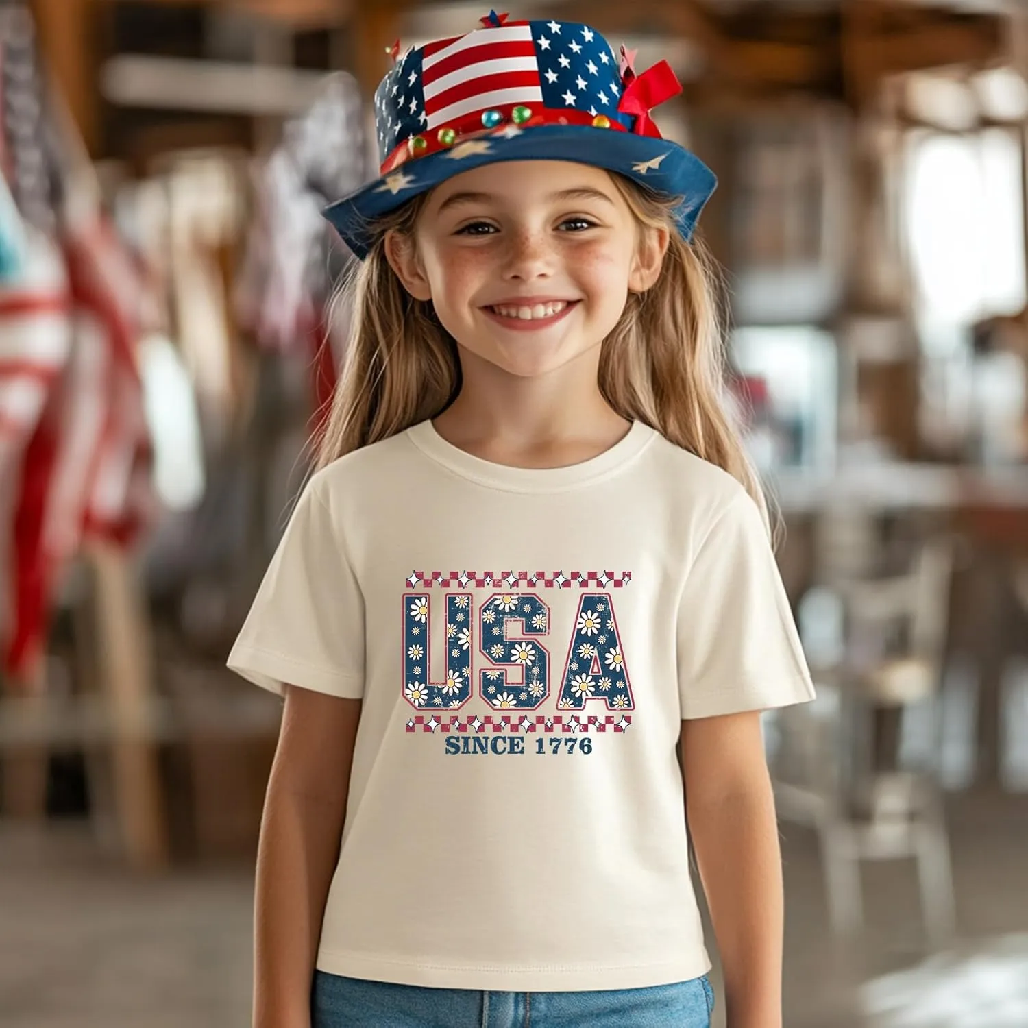 Toddler Girl American Flag Shirt 4th of July Tshirt Cotton Short Sleeve Tees 2-12 Years