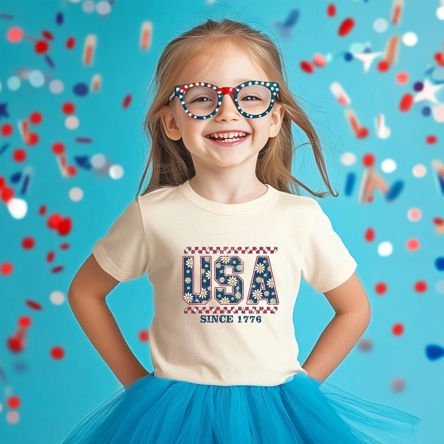Toddler Girl American Flag Shirt 4th of July Tshirt Cotton Short Sleeve Tees 2-12 Years