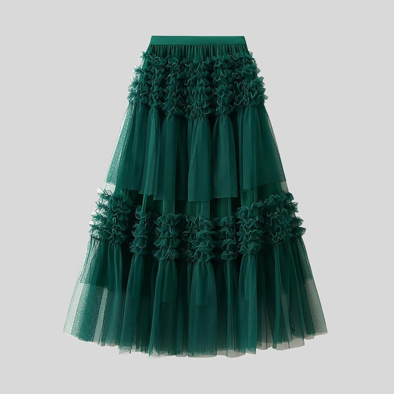 Tulle Skirts for Women Fairy Tutu Tiered Elastic Waist A Line Midi Skirt Casual Ruffles Layered Mesh Party Long Skirts