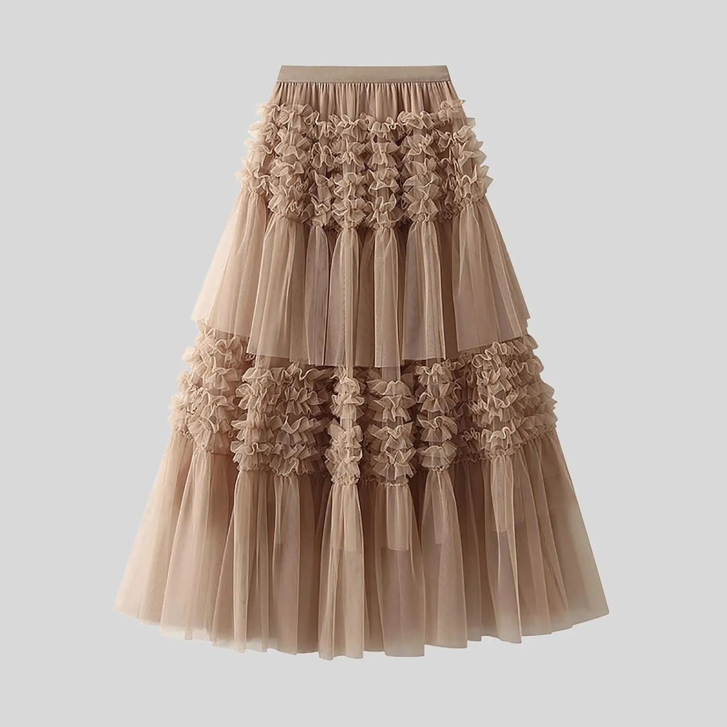 Tulle Skirts for Women Fairy Tutu Tiered Elastic Waist A Line Midi Skirt Casual Ruffles Layered Mesh Party Long Skirts