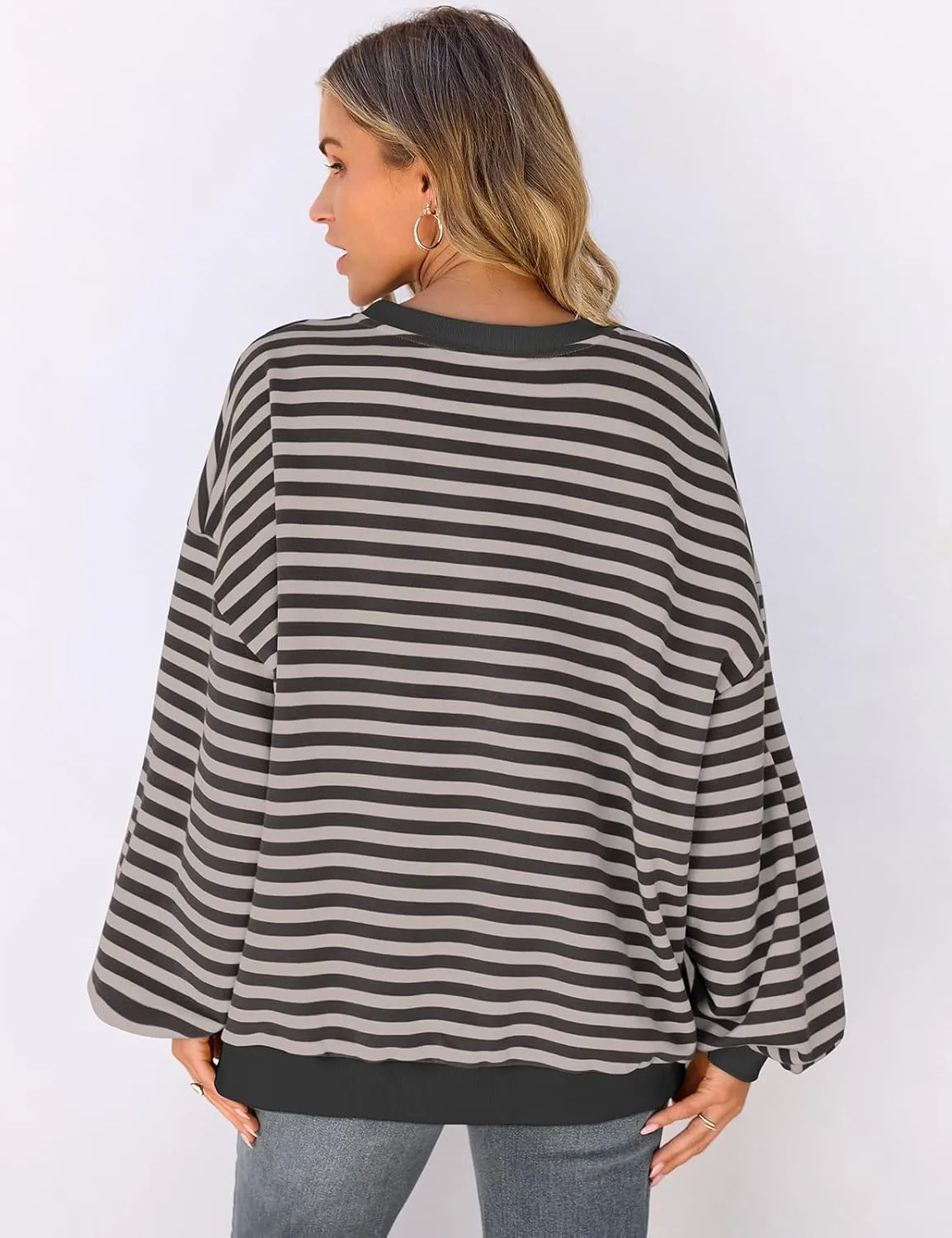 UEU Women Oversized Striped Crewneck Sweatshirt Long Sleeve Color Block Pullover Tops Casual Loose Workout Shirt