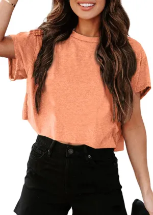 UNCLECAT Women's Cropped T Shirts Trendy Short Sleeve Crew Neck Crop Tops Solid Basic Tee