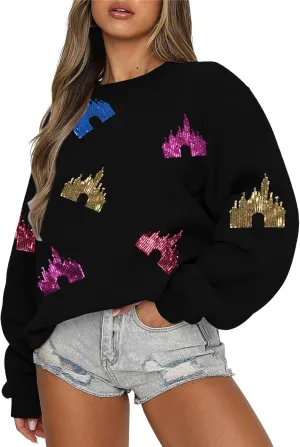 UNIQUEONE Bow Sweatshirt Womens Magic Kingdom Tee Shirt Colorful Pastel Bows Graphic Sweatshirts Oversized Holiday Pullover