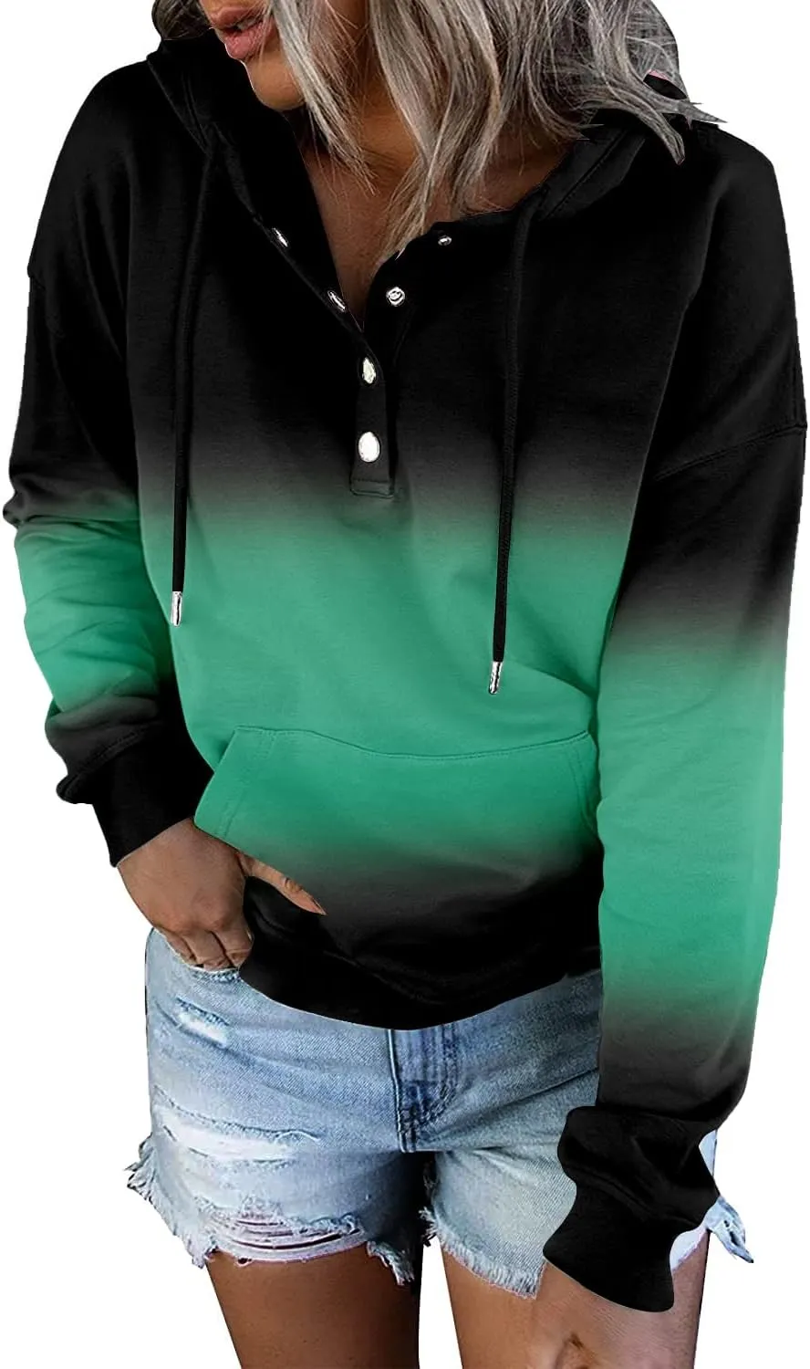 VIEACTIVEWEAR Hoodie for Women Tie Dye Sweatshirt Button Down Tops Casual Long Sleeve Oversize Pullover