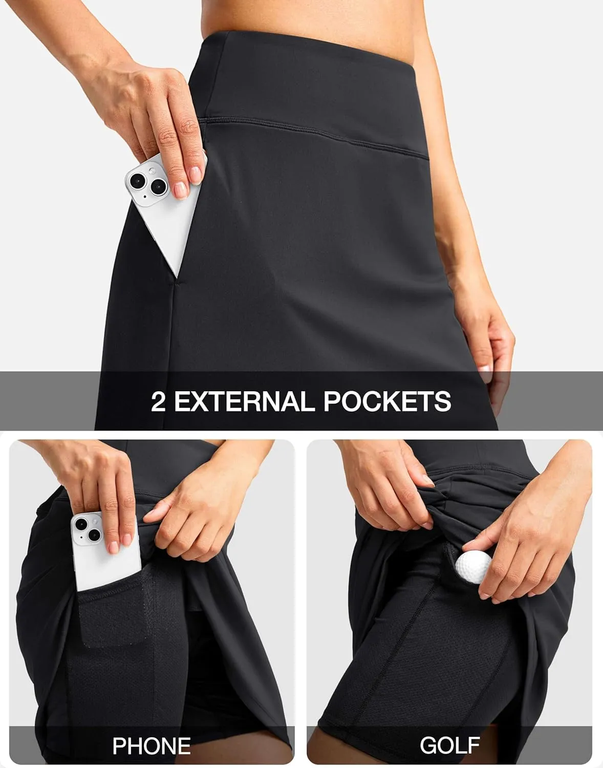 Viodia 18" Skorts for Woman with Pockets High Waisted Golf Tennis Skirts Knee Length Long Skort for Women Dressy Casual