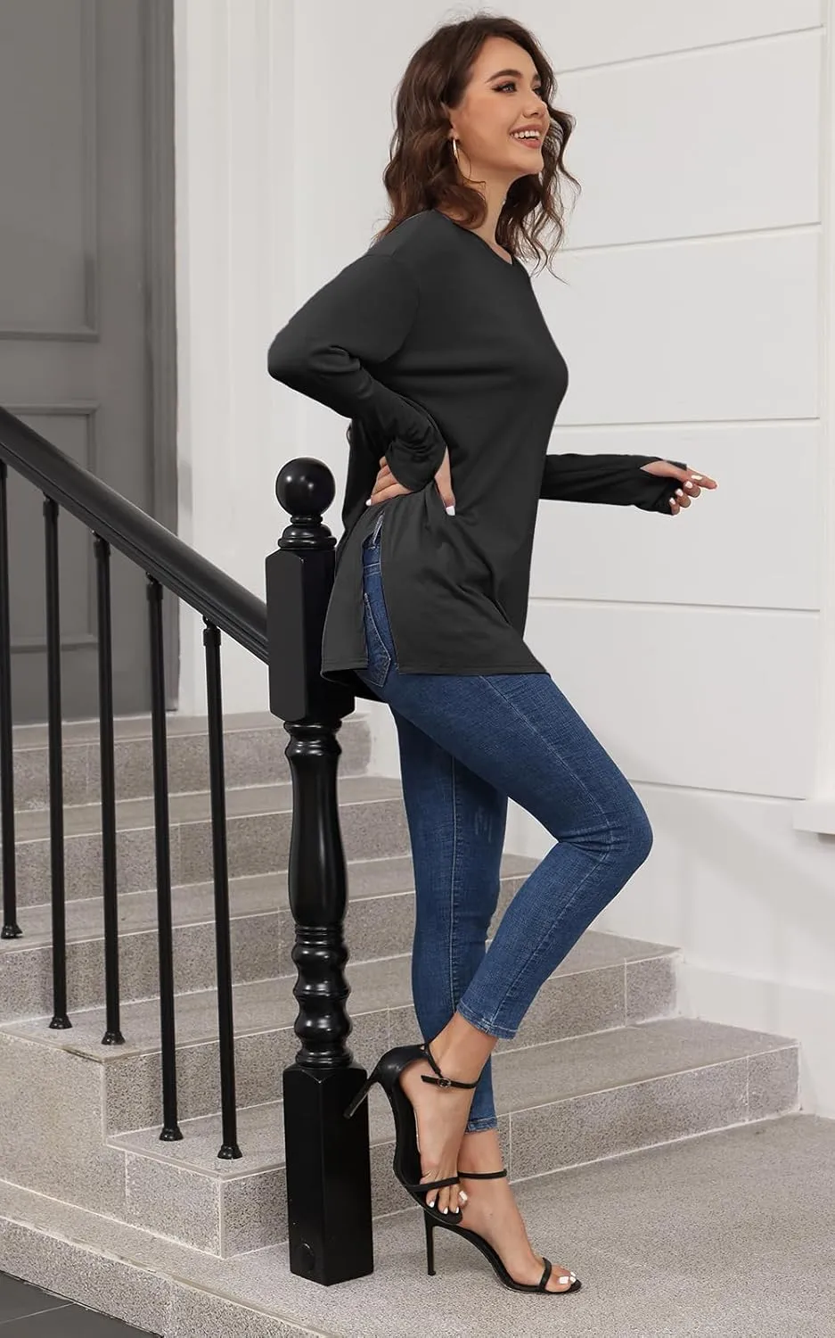 VNIRA Oversized T Shirts for Women Long Sleeve Loose Fit Casual Fall Tunic Top Basic Tee
