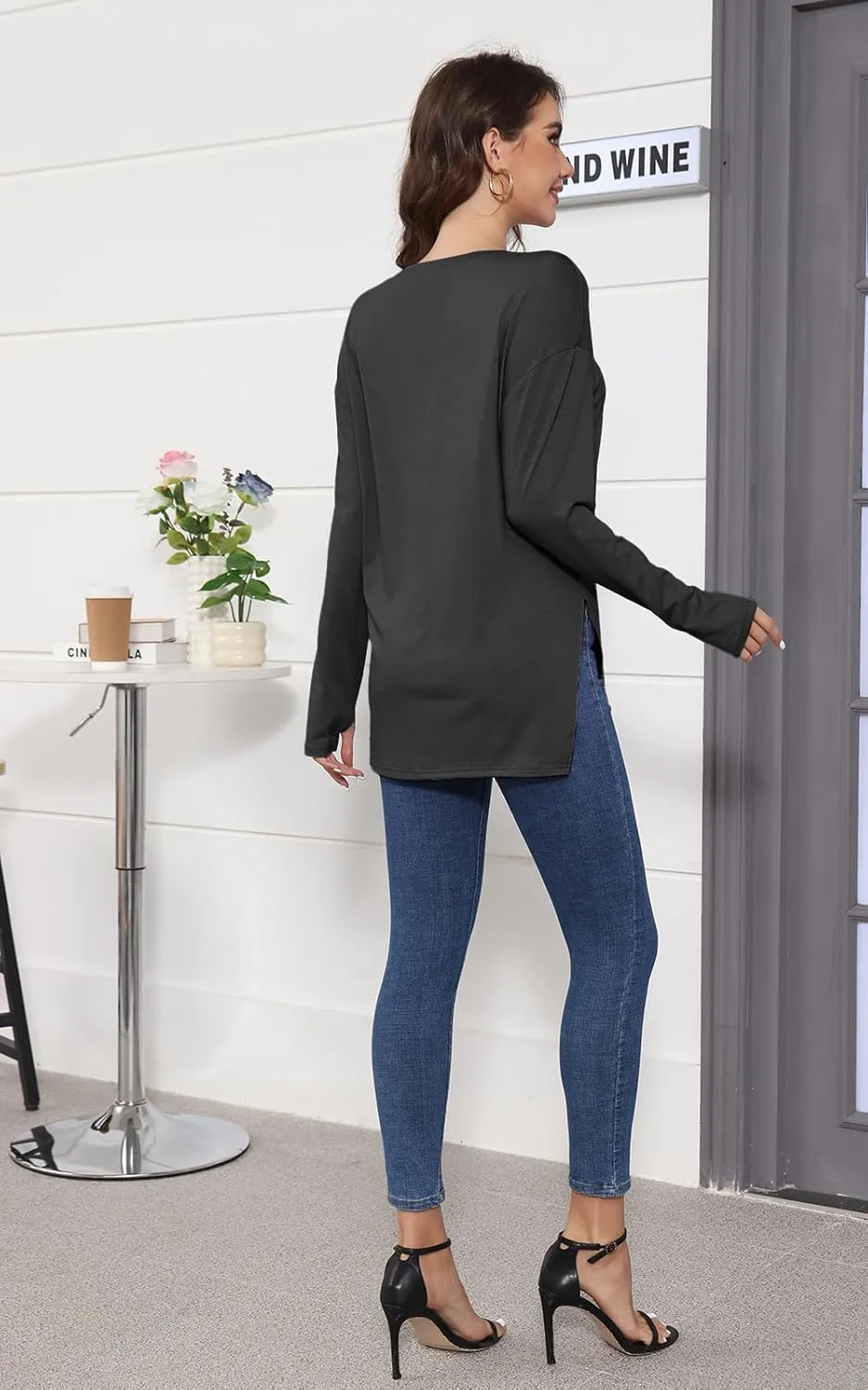 VNIRA Oversized T Shirts for Women Long Sleeve Loose Fit Casual Fall Tunic Top Basic Tee