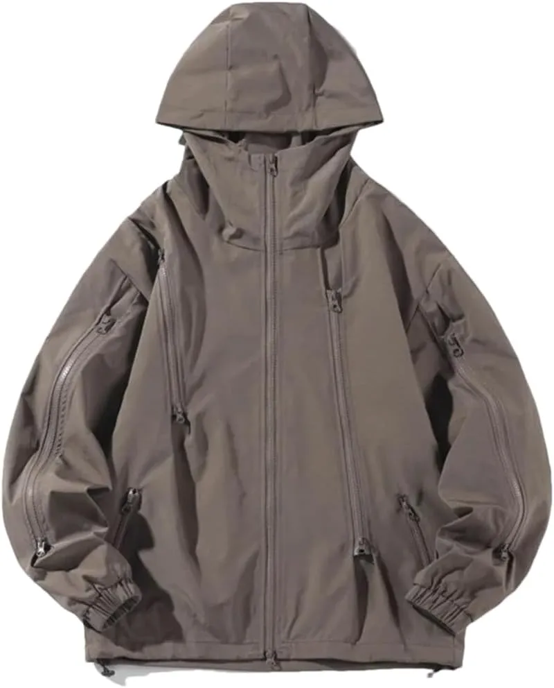 Vsadsau Hooded Jackets Men Hip Hop Zipper Solid Casual Coat Streetwear Outdoor Long Sleeve Jackets