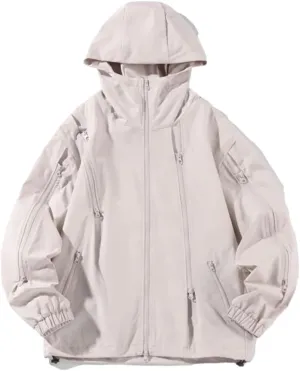 Vsadsau Hooded Jackets Men Hip Hop Zipper Solid Casual Coat Streetwear Outdoor Long Sleeve Jackets