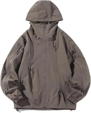 Vsadsau Hooded Jackets Men Hip Hop Zipper Solid Casual Coat Streetwear Outdoor Long Sleeve Jackets