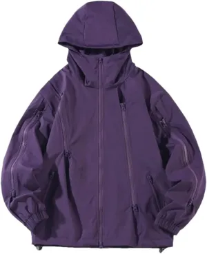Vsadsau Hooded Jackets Men Hip Hop Zipper Solid Casual Coat Streetwear Outdoor Long Sleeve Jackets