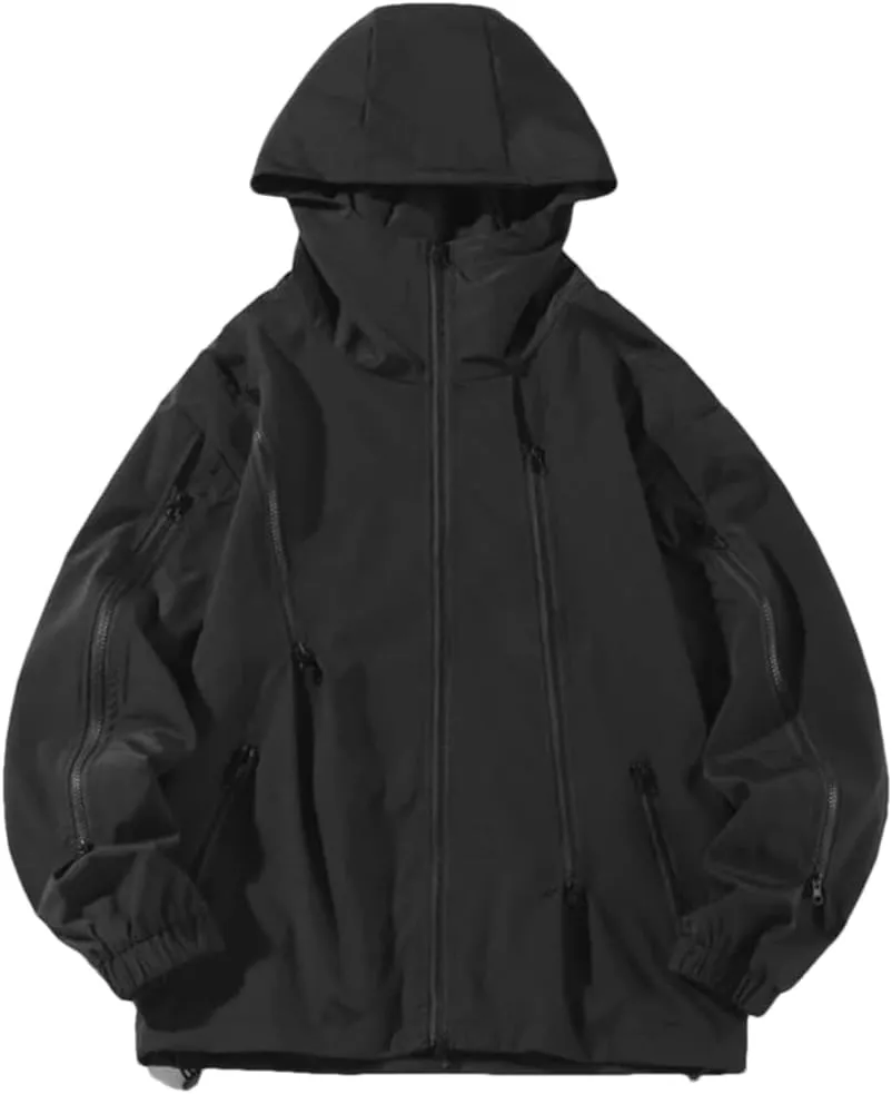 Vsadsau Hooded Jackets Men Hip Hop Zipper Solid Casual Coat Streetwear Outdoor Long Sleeve Jackets