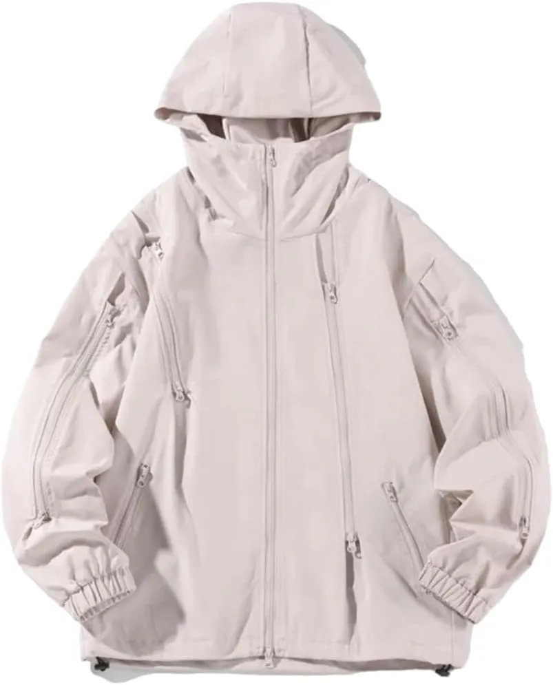 Vsadsau Hooded Jackets Men Hip Hop Zipper Solid Casual Coat Streetwear Outdoor Long Sleeve Jackets