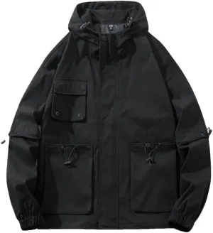 Vsadsau Hooded Jackets Men Spring Harajuku Hip Hop Print-Pocket Coat Streetwear Loose Casual Jacket