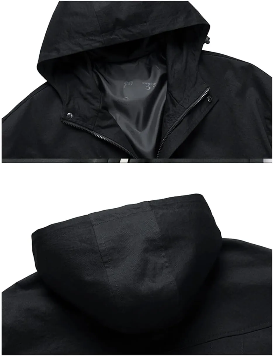 Vsadsau Hooded Jackets Men Spring Harajuku Hip Hop Print-Pocket Coat Streetwear Loose Casual Jacket