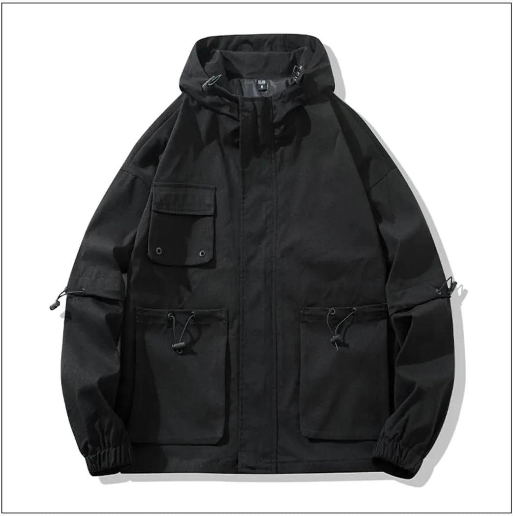 Vsadsau Hooded Jackets Men Spring Harajuku Hip Hop Print-Pocket Coat Streetwear Loose Casual Jacket