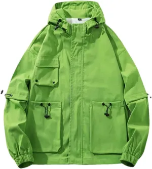 Vsadsau Hooded Jackets Men Spring Harajuku Hip Hop Print-Pocket Coat Streetwear Loose Casual Jacket