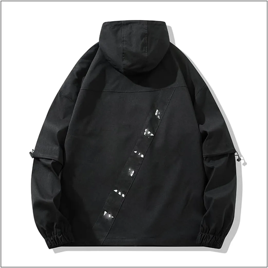 Vsadsau Hooded Jackets Men Spring Harajuku Hip Hop Print-Pocket Coat Streetwear Loose Casual Jacket