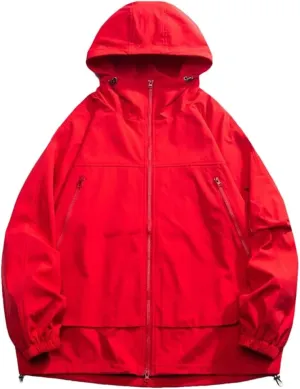 Vsadsau Oversized Hooded Jacket Harajuku Men Streetwear Hip Hop Solid Zipper Hiking Couple Coat