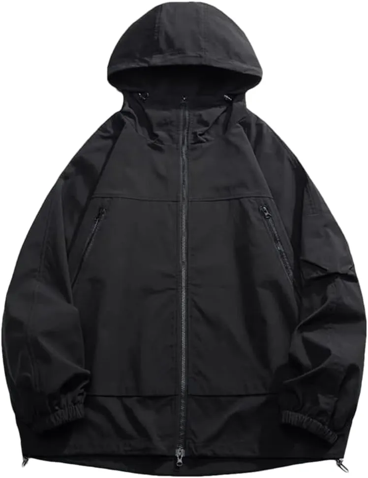 Vsadsau Oversized Hooded Jacket Harajuku Men Streetwear Hip Hop Solid Zipper Hiking Couple Coat